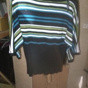 Liz Baker Striped Blouse - Black, Green, Blue, White